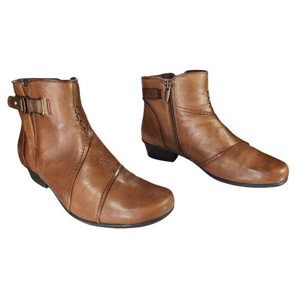 Earth Atlas Ankle Boots Women Sz 10D Atlas Wide Almond Brown Leather Zip Booties - Picture 1 of 12